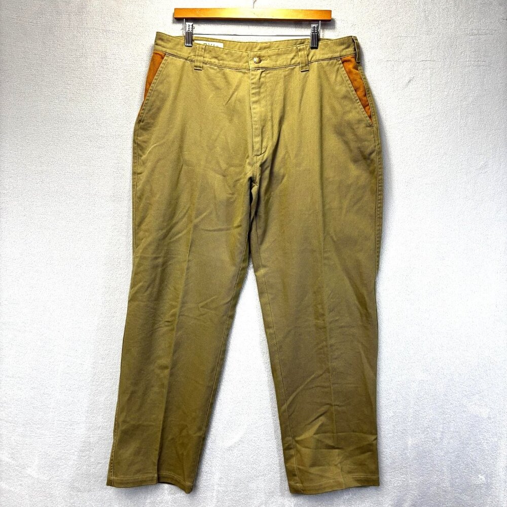 Vintage Orvis Chino Pants‎ Mens 36x32 Cotton Twill Leather Trim Hunting Safari